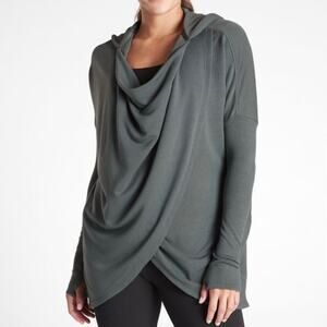 NWOT ATHLETA Sweater Sweatshirt Tunic Hoodie XL Draped Faux-Wrap Stretch”Purana”
